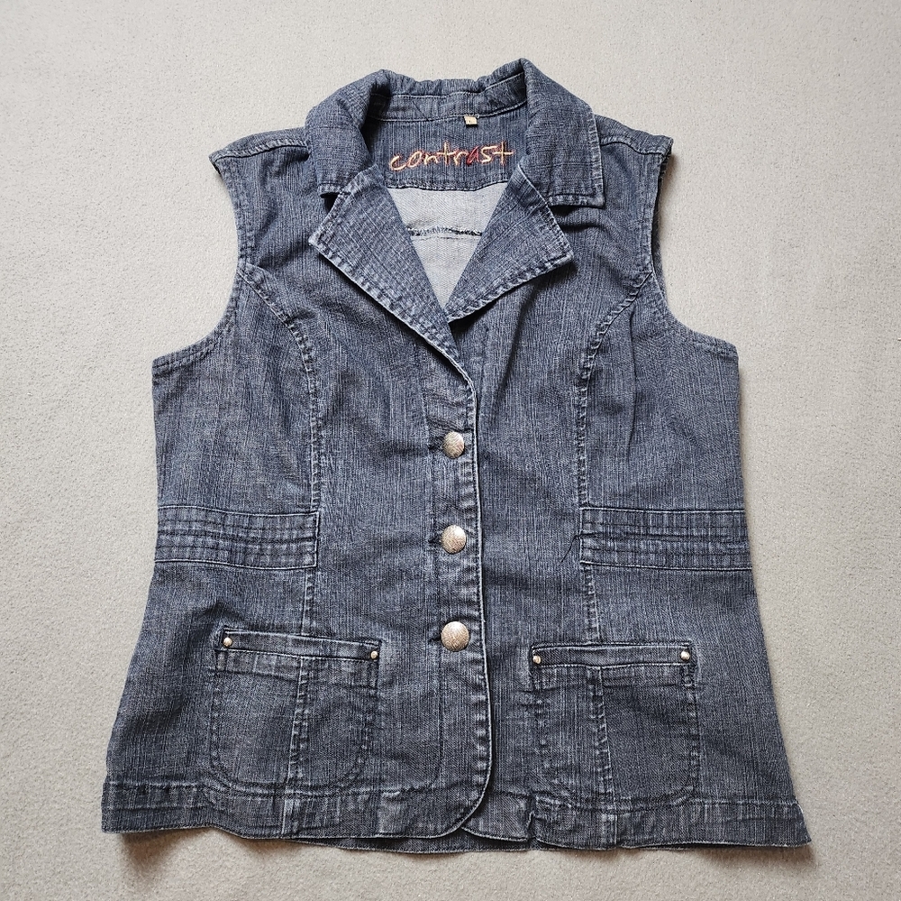 Denim Vest 90s Y2k Contrast Vest